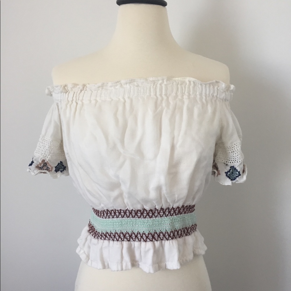 Cute white embroidered off-shoulder cropped top